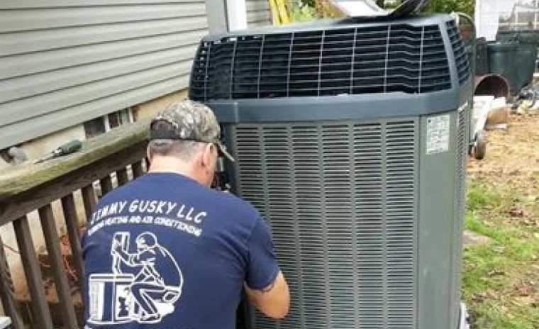 A man repairing an outdoor AC unit photo